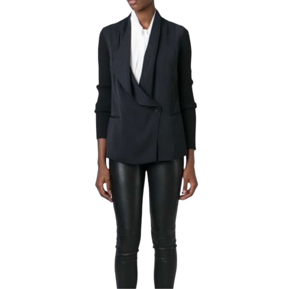 Vince Designer Luxury Long Sleeve Mixed Media Blazer Suit Jacket